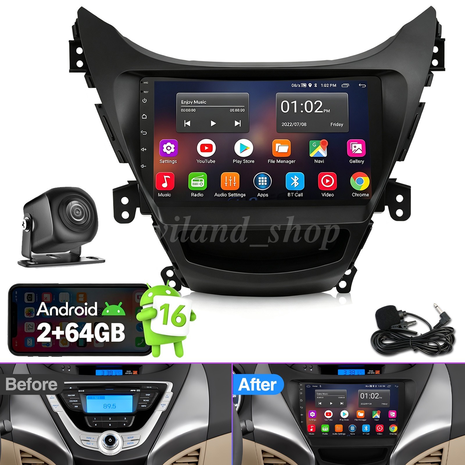 For 2011-2013 Hyundai Elantra 64G Carplay Car Stereo Radio Android 16 GPS Navi For 2011-2013 Hyundai Elantra 64G Carplay Car Stereo Radio Android 16 GPS Navi