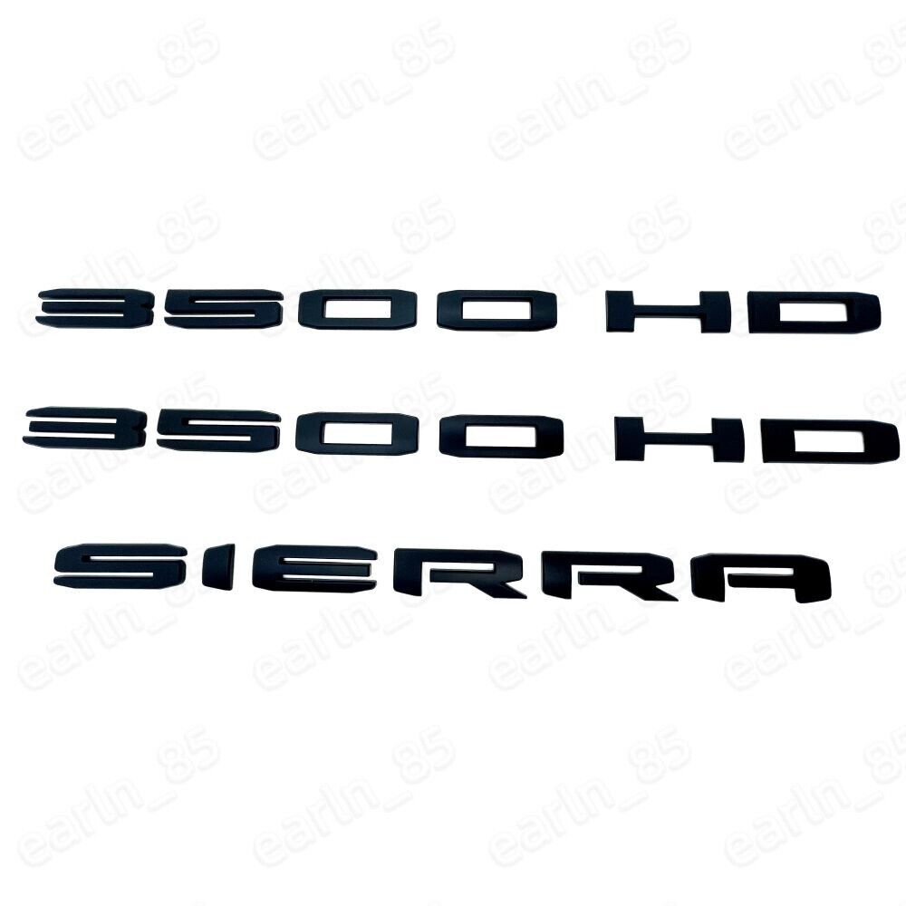 3PC Set Matte BLACK 2020 -24 GMC SIERRA LETTER EMBLEM Badge 3500 HD SLE SLT