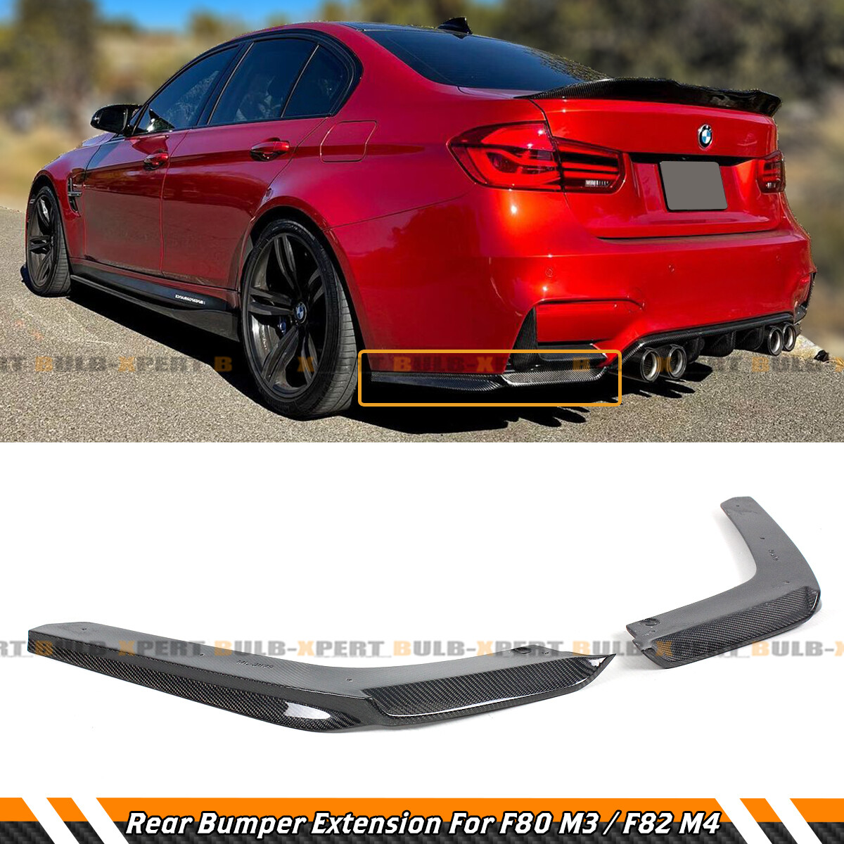 For 15-2020 BMW F80 M3 F82 F83 M4 Carbon Fiber Rear Bumper Side Corner Extension