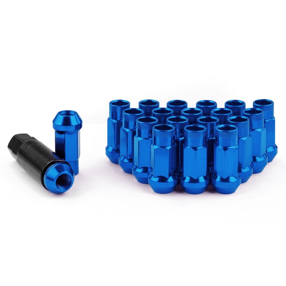 M12 x 1.5mm/M12 x 1.25mm Blue 47mm Open End Steel Acorn Wheel Lug Nuts 20PCS