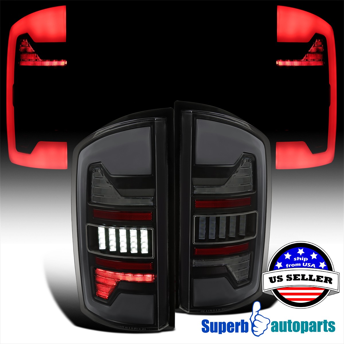 For 2002-2006 Dodge Ram 1500 2500 Full LED Black Smoke Tail Lights Brake Lights