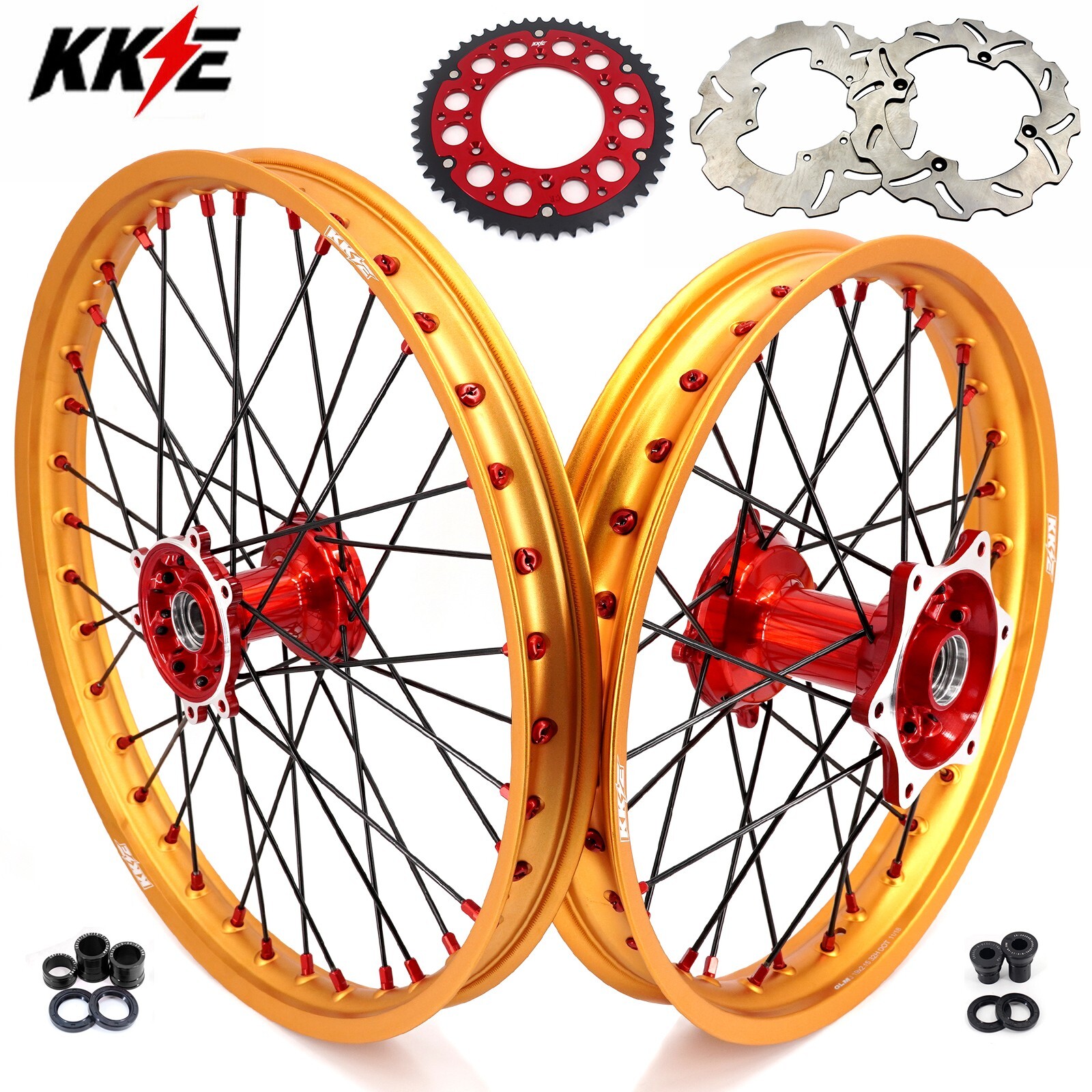 KKE 21/19 Cast Wheels for HONDA XR400R 1996-2004 XR600R 1991-2000 Gold Rims Set