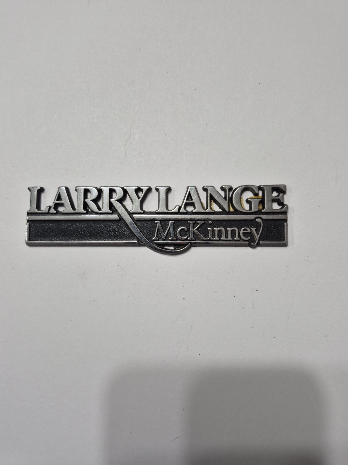 VTG Larry Lange McKinney Metal Dealer Badge Emblem plate Dealership VTG Larry Lange McKinney Metal Dealer Badge Emblem plate Dealership
