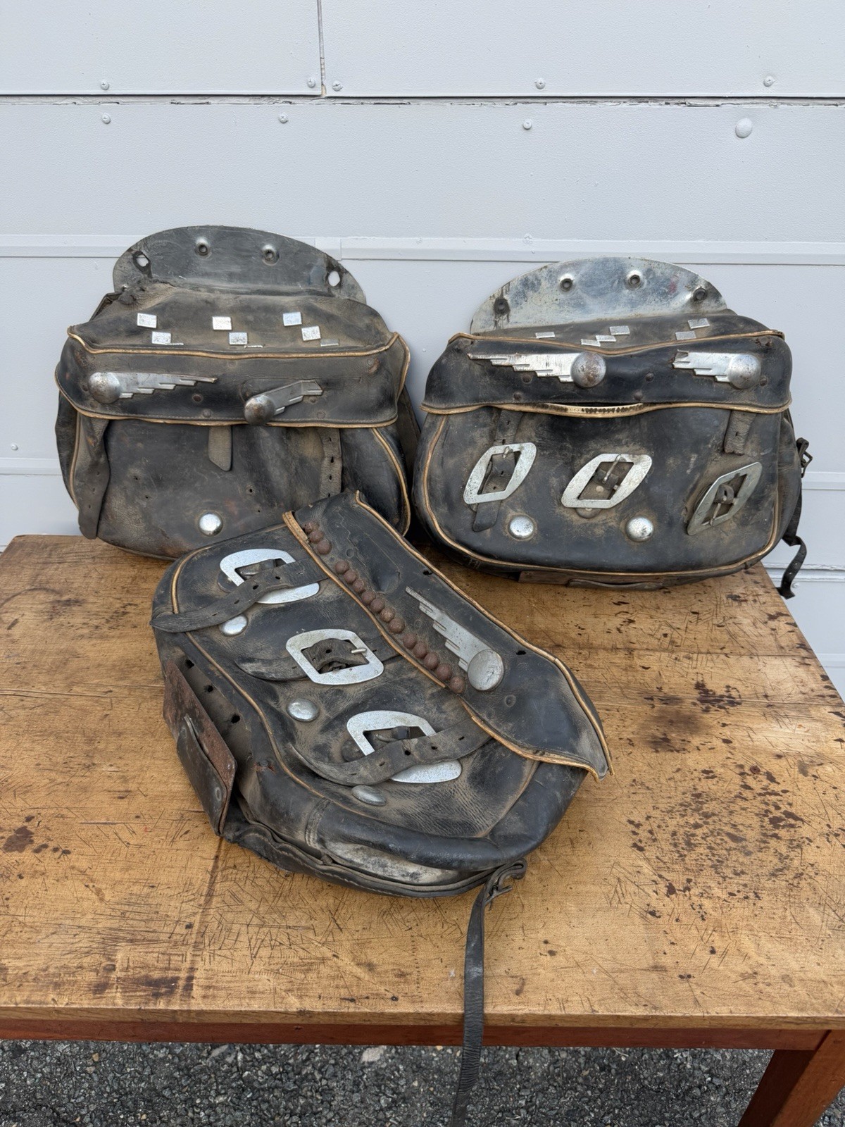Three Original Harley-Davidson Panhead Saddlebags Leather Buco Mounting Plates 