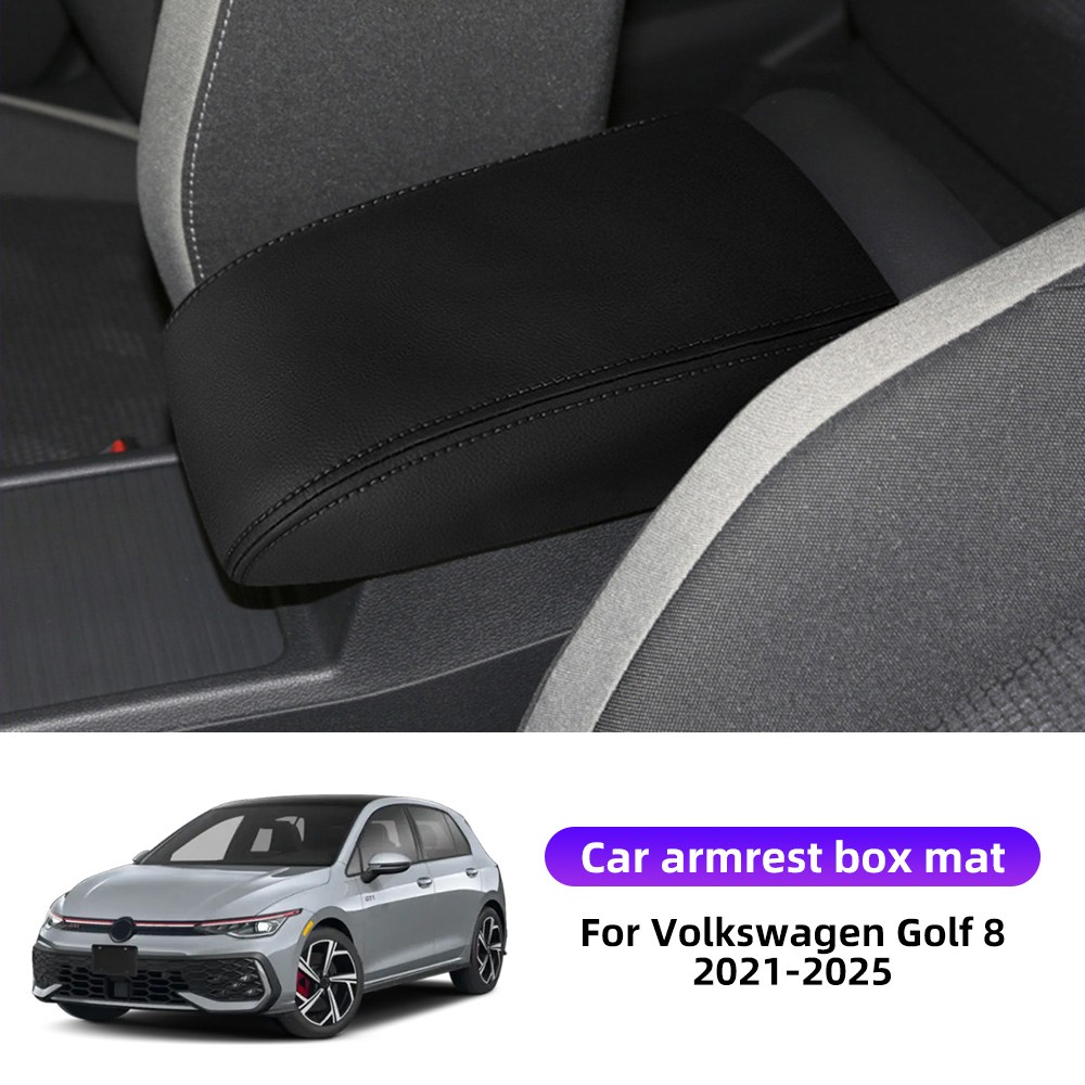 Car Center Armrest Box Cover Trim Leather Black for Volkswagen Golf 8 2021-2025 Car Center Armrest Box Cover Trim Leather Black for Volkswagen Golf 8 2021-2025