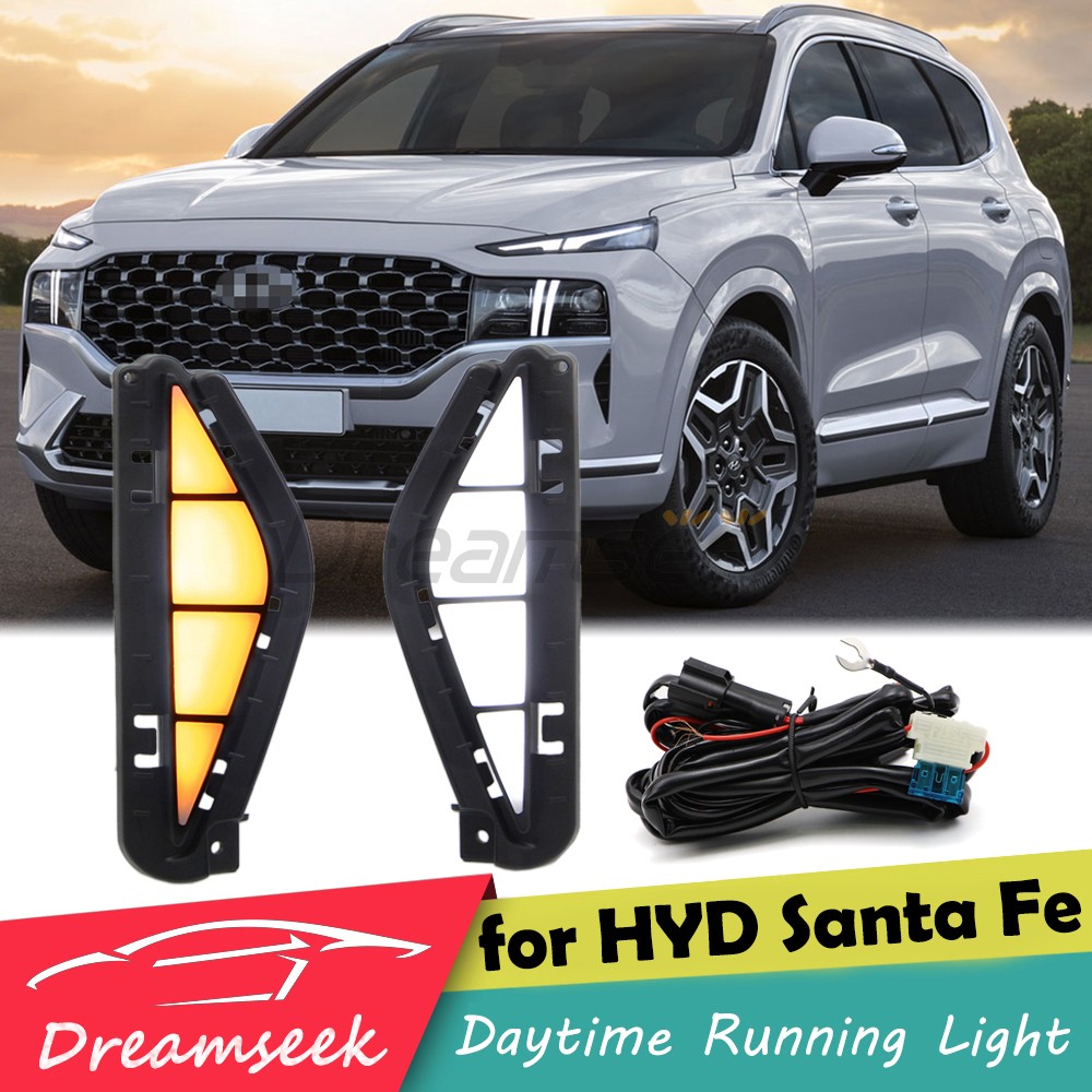 LED DRL Fog Lamp for Hyundai Santa Fe 2021 2022 2023 Day Running Light with Turn