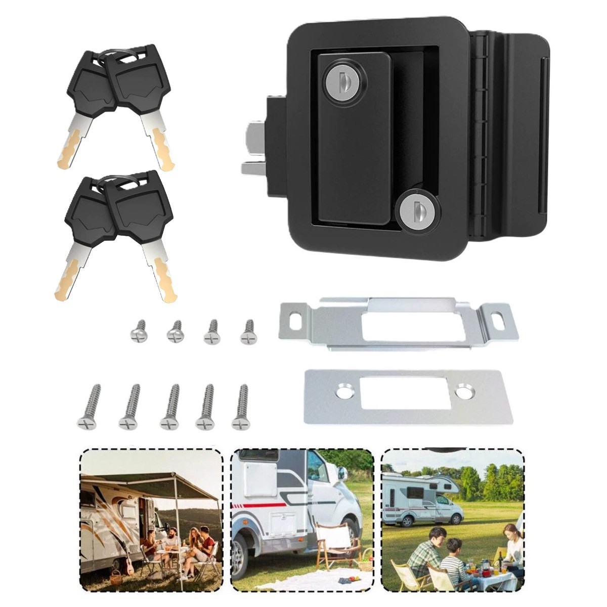 NEW Black RV Paddle Entry Door Lock Latch Handle Deadbolt Camper Cargo Trailer