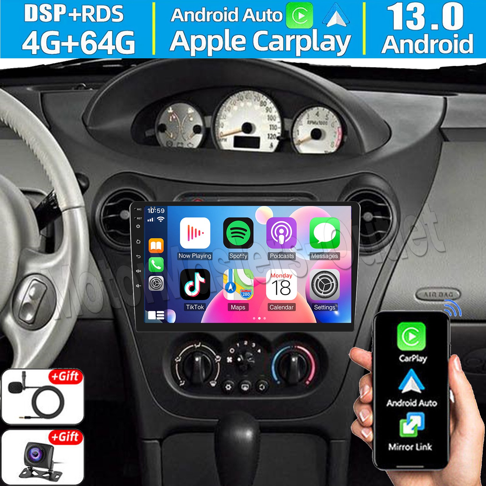 10'' Carplay Android 13 For Saturn Ion 2003-2005 Car Radio GPS Stereo Nav 4+64GB