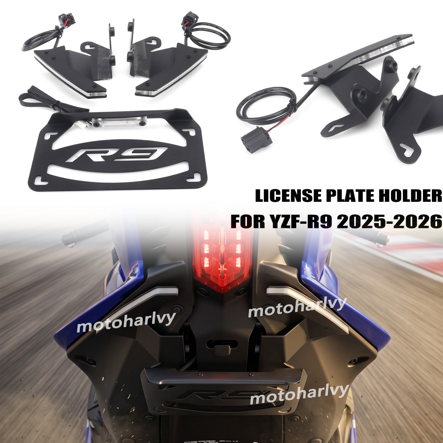 For YAMAHA YZF R9 2025-2026 New License Plate Holder LED Light Tail Tidy Fender
