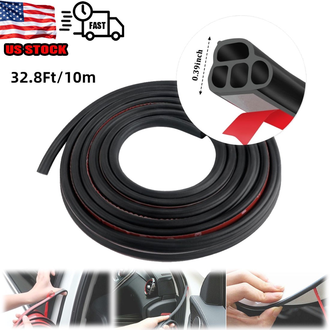 33Ft Car Weather Strip Self Adhesive Rubber Seal L Shape Dustproof Soundproof