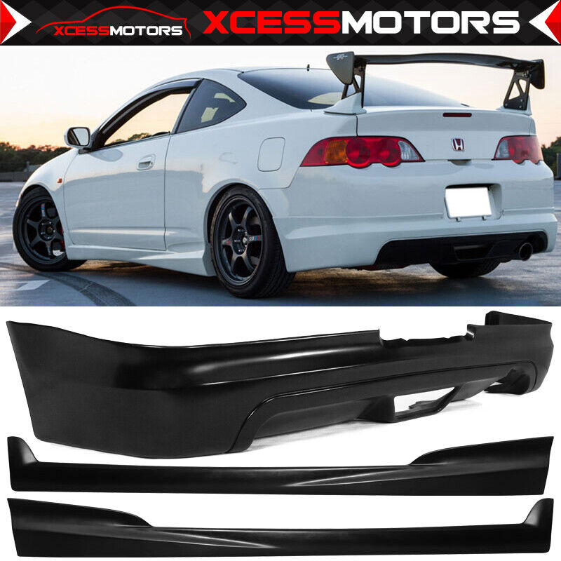 Fits 02-04 Acura RSX Mugen Style Rear Bumper Lip Spoiler + Pair Side Skirts PU