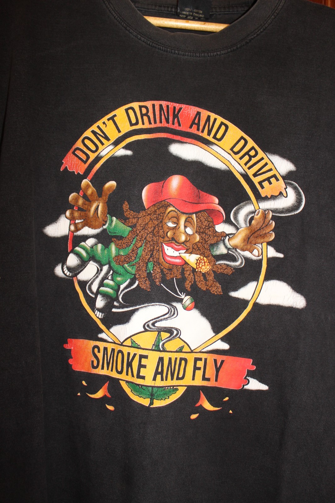 Vintage \'Don\'t drink and drive Smoke and fly\' - Rasta T-shirt (Mr.Big)- size XL Vintage \'Don\'t drink and drive Smoke and fly\' - Rasta T-shirt (Mr.Big)- size XL