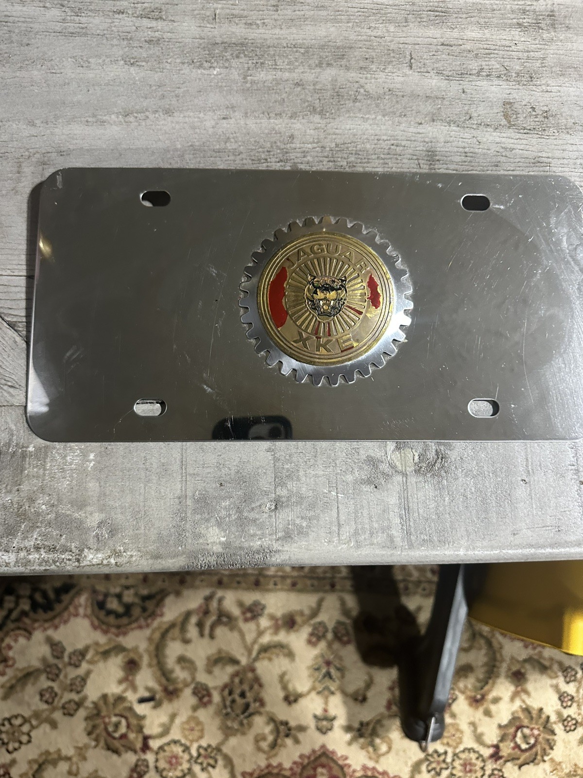 Vintage Jaguar XKE Chrome Enamel Grille Badge License plate Original Rare cars