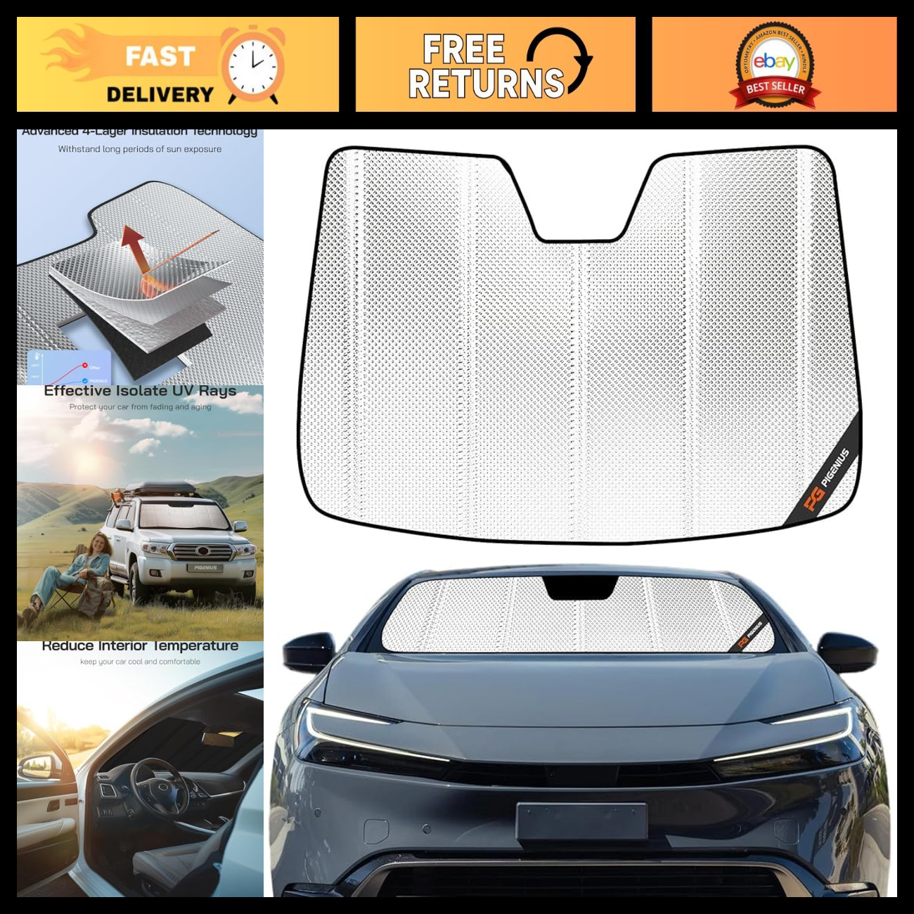 Custom Fit Windshield Sunshade for 2023-2026 Toyota Prius Gen 5, Tear Resistant