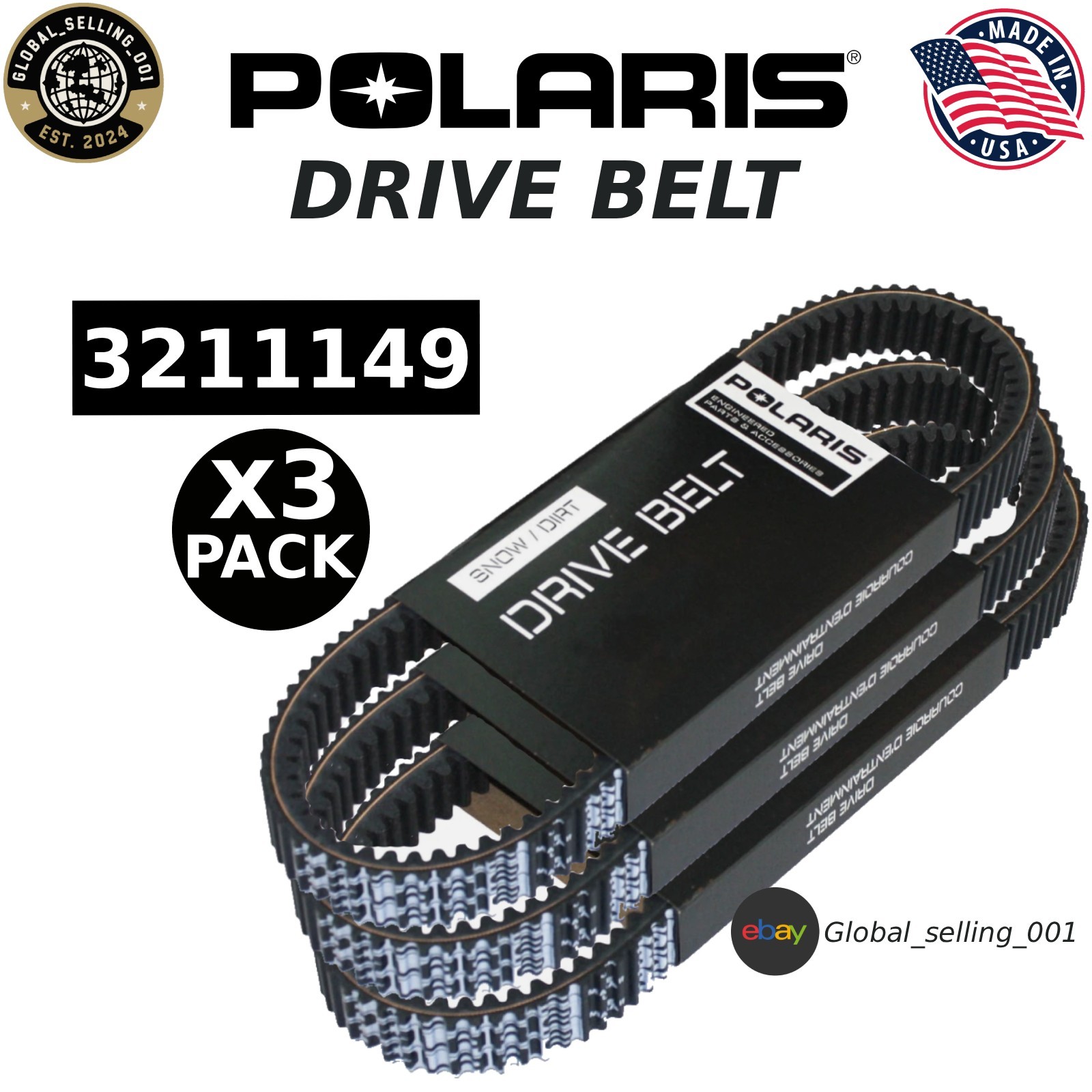 Pack of 3 Polaris OEM 3211149 Drive Belt for Ranger 570 900 1000 XP