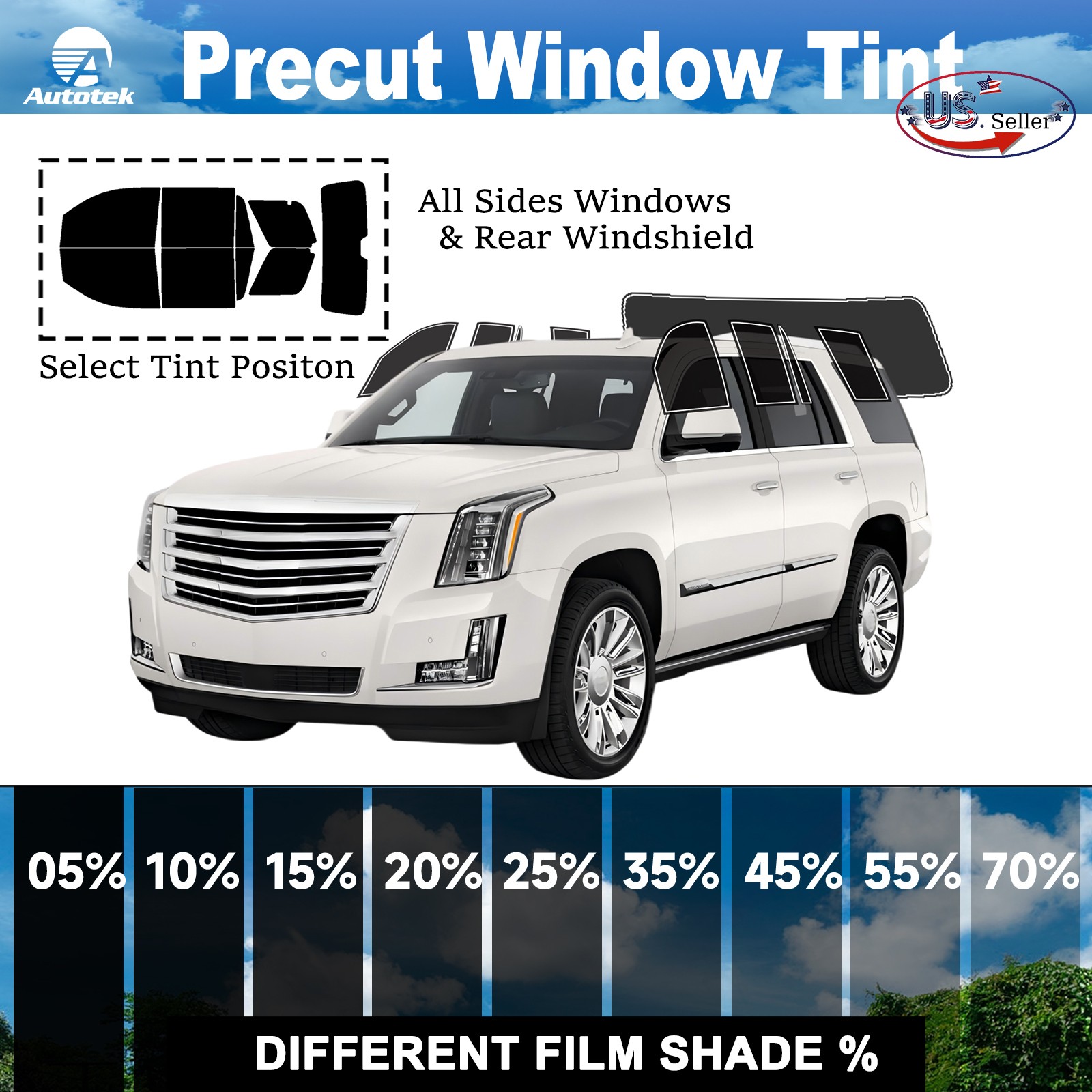 PreCut All Sides Window Film Any Tint Shade For Cadillac Escalade 2015-2020 4dr