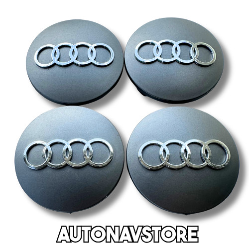 AUDI Gray/Chrome 4x 60mm Wheel Center Caps for A3 A4 A6 A8 TT Q7 - High Quality