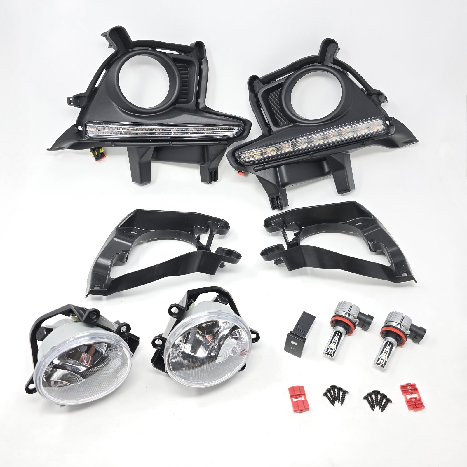 Clear LED Fog Light For 2014-2016 Toyota Highlander Dual Color DRL Bezel Switch