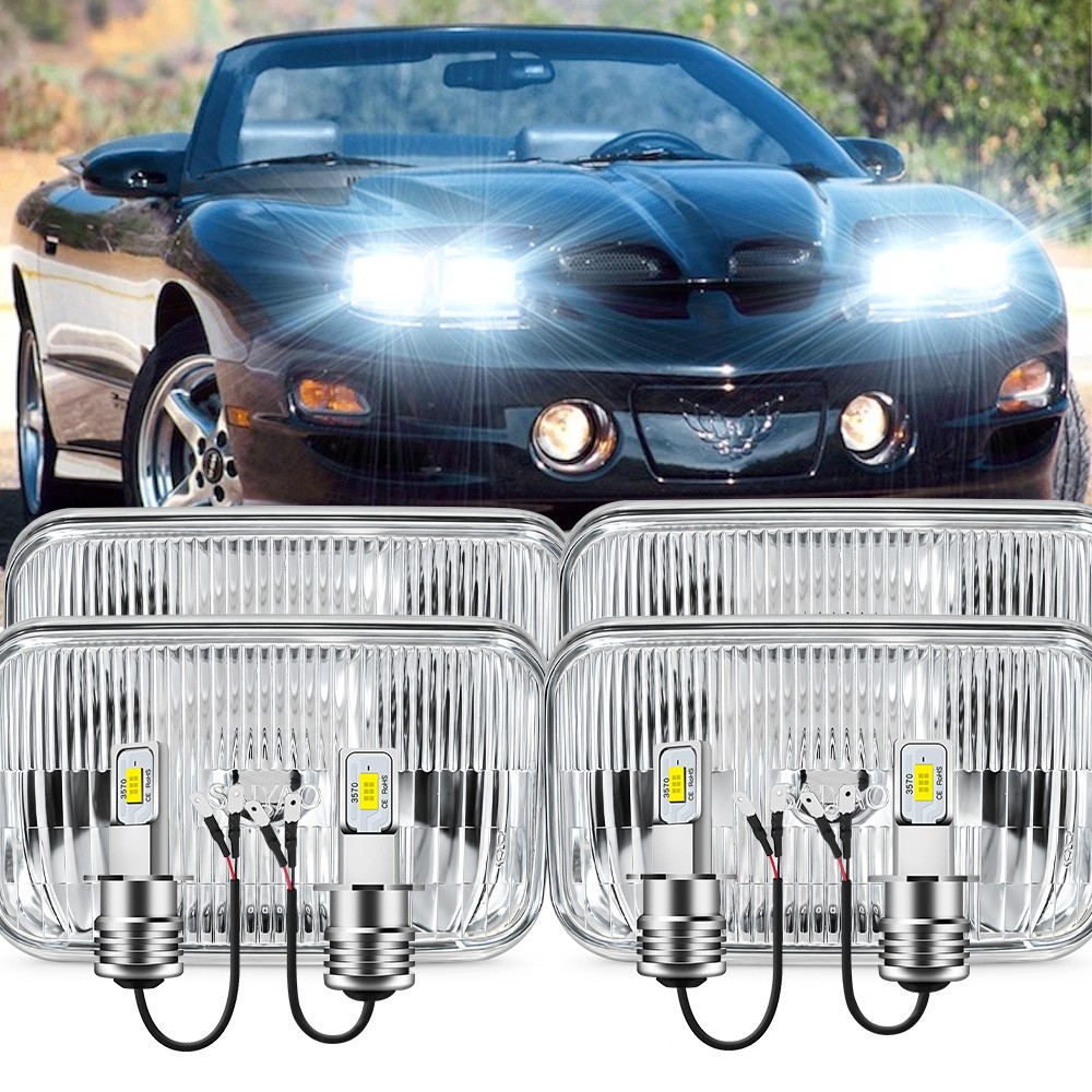 4PCS GLASS H3 LED Headlights For 1998-2002 Pontiac Firebird Trans Am H4701 H4703