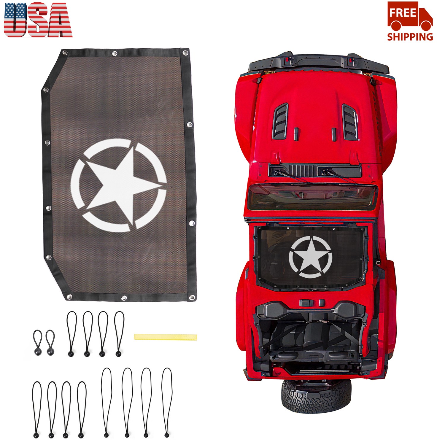 Black Star Bikini Top Mesh Sun Shade Net For Jeep Wrangler JL 2018-2023 2/4Door