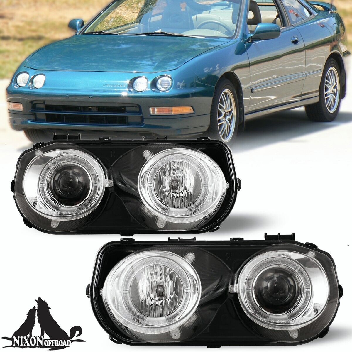 For 94-97 Acura Integra Projector Headlights Halo Headlamps Chrome/Clear Pair