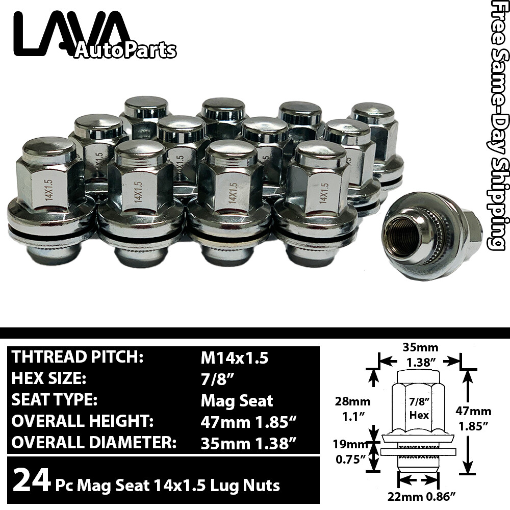 24PC 14X1.5 CHROME OE REPLACEMENT MAG SEAT LUG NUTS FIT ARMADA TITAN XD QX56/80