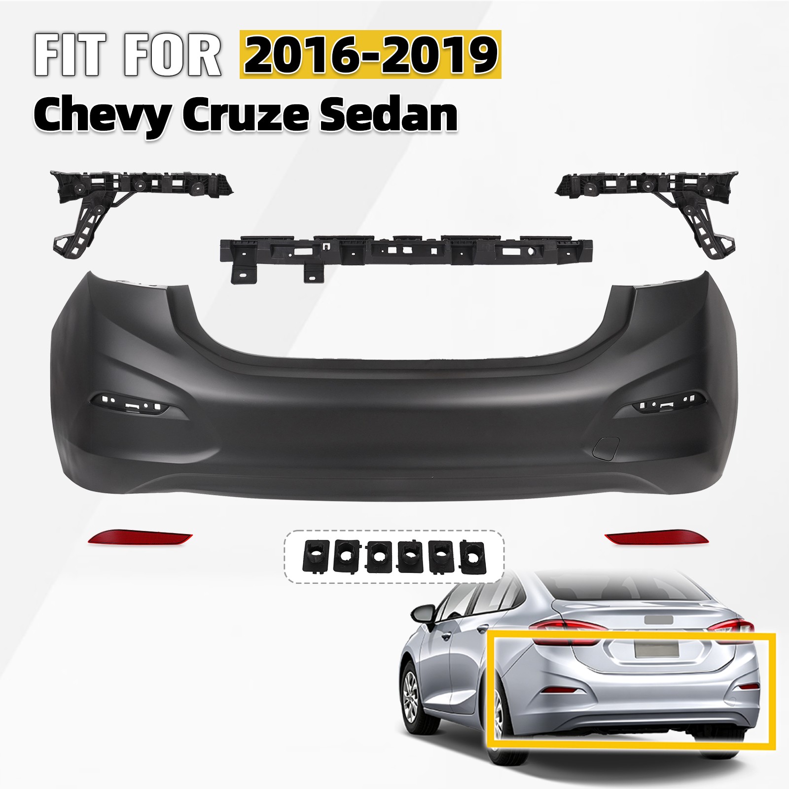 For 2016-2019 Chevy Cruze Sedan Rear Bumper Cover Reflector Kit w/ Brackets