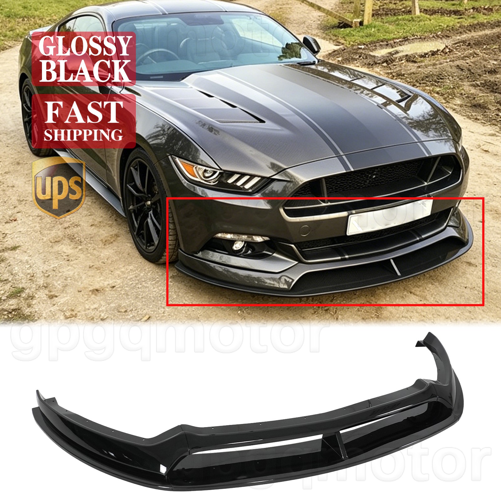 For Ford Mustang 2015-2017 AC Style Gloss Black Replacement Front Bumper Lip Kit