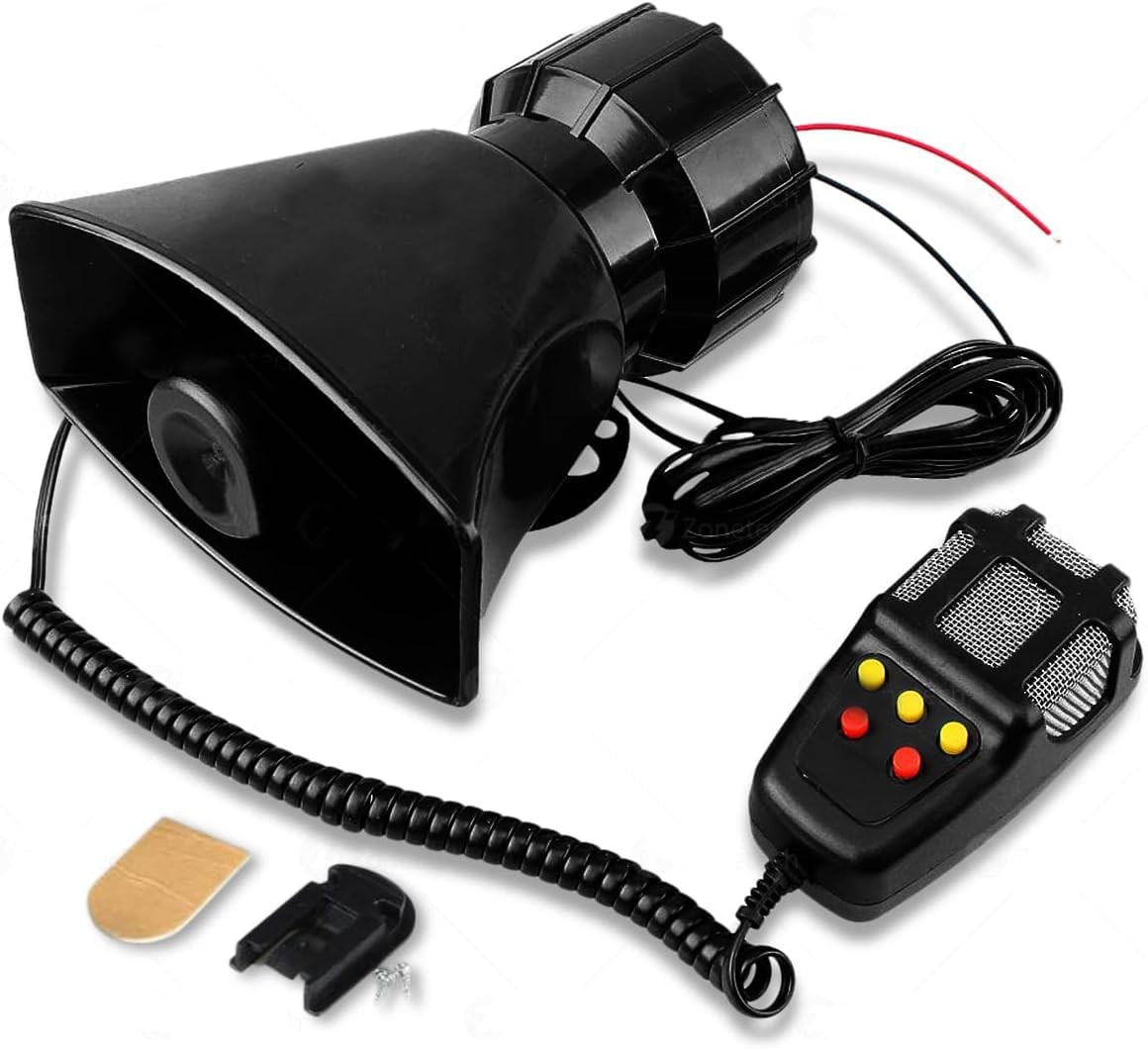 Zone Tech 5 Tone Sound Car Siren Vehicle Horn with Mic PA 1 Pack, 1-Pack
