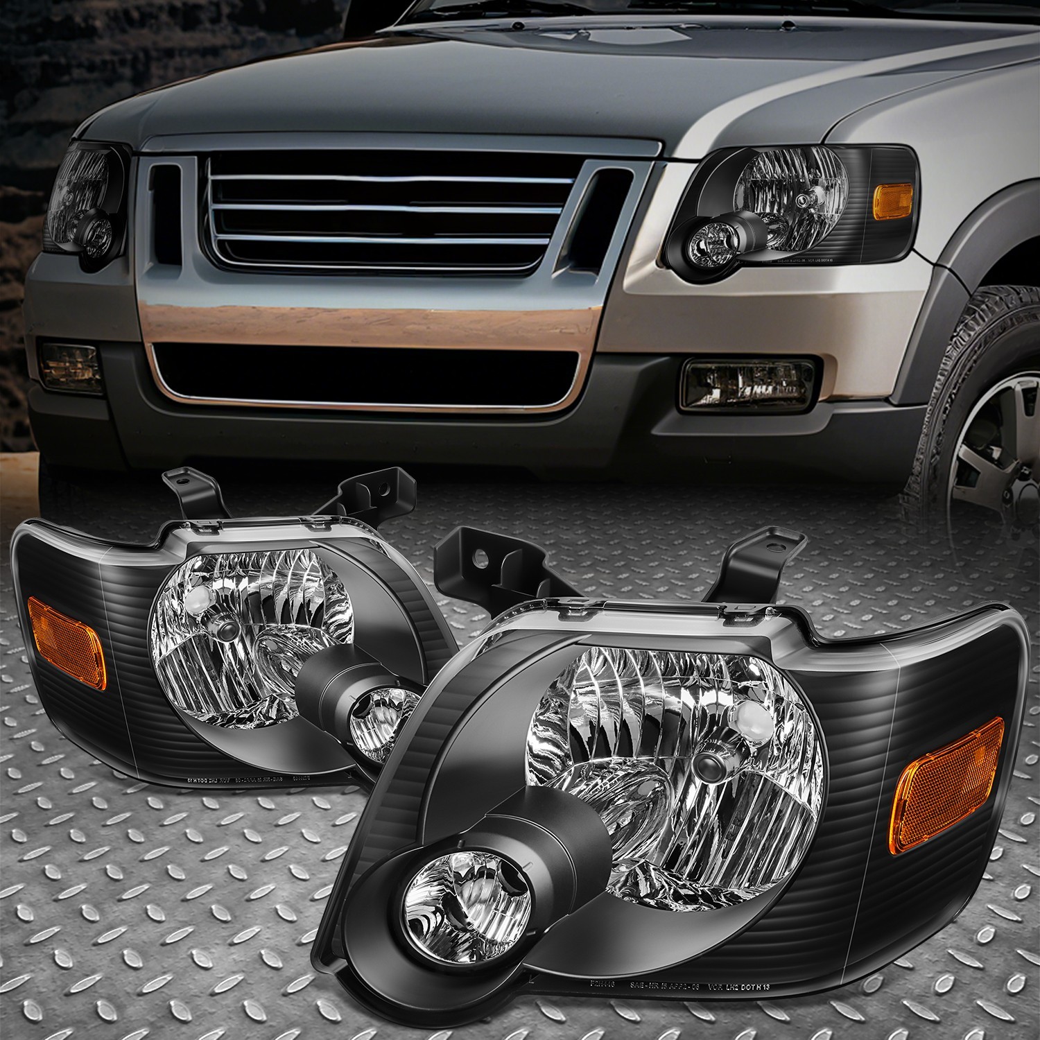 FOR 06-10 FORD EXPLORER SPORT TRAC BLACK HOUSING AMBER CORNER HEADLIGHT LAMPS FOR 06-10 FORD EXPLORER SPORT TRAC BLACK HOUSING AMBER CORNER HEADLIGHT LAMPS
