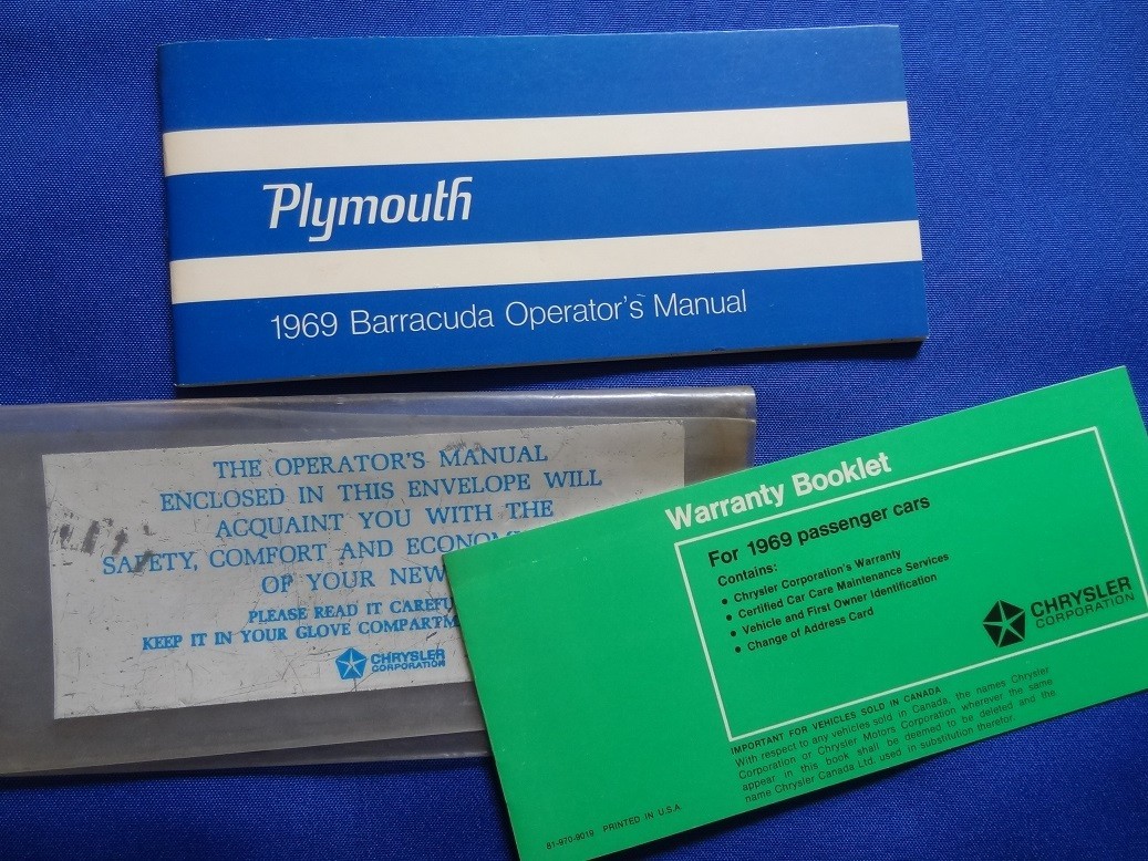ORIGINAL 1969 Plymouth Barracuda Owner's Manual OEM Mopar 69 'Cuda Formula S
