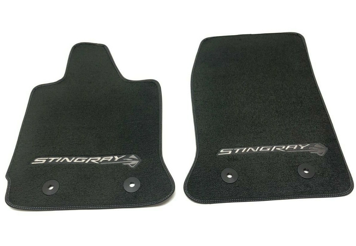 2017 Corvette Stingray C7 Carpet Floor Mats Set Black w/ Gray Stitching 23476284