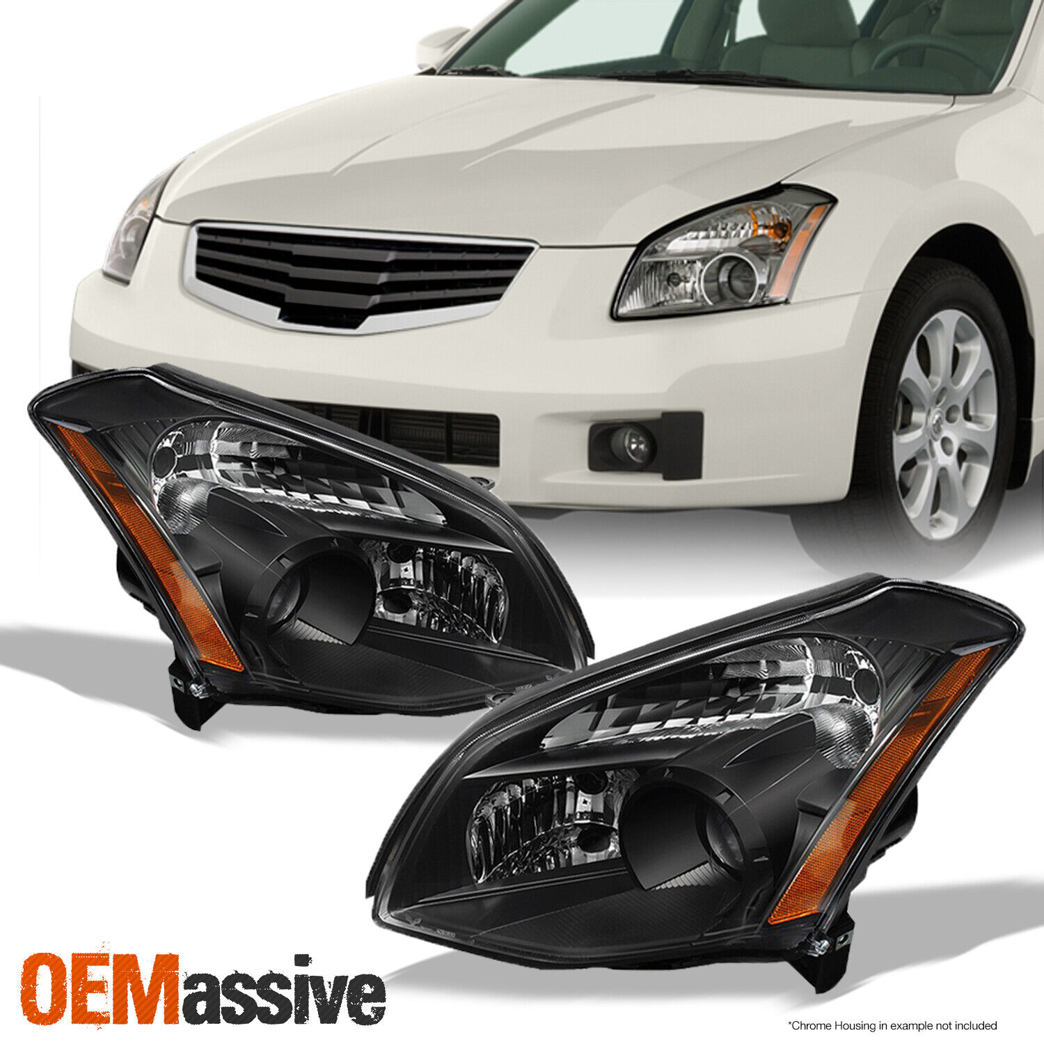 Fits 07-08 Maxima Sedan Replacement Black Projector Headlights lamps Left+Right
