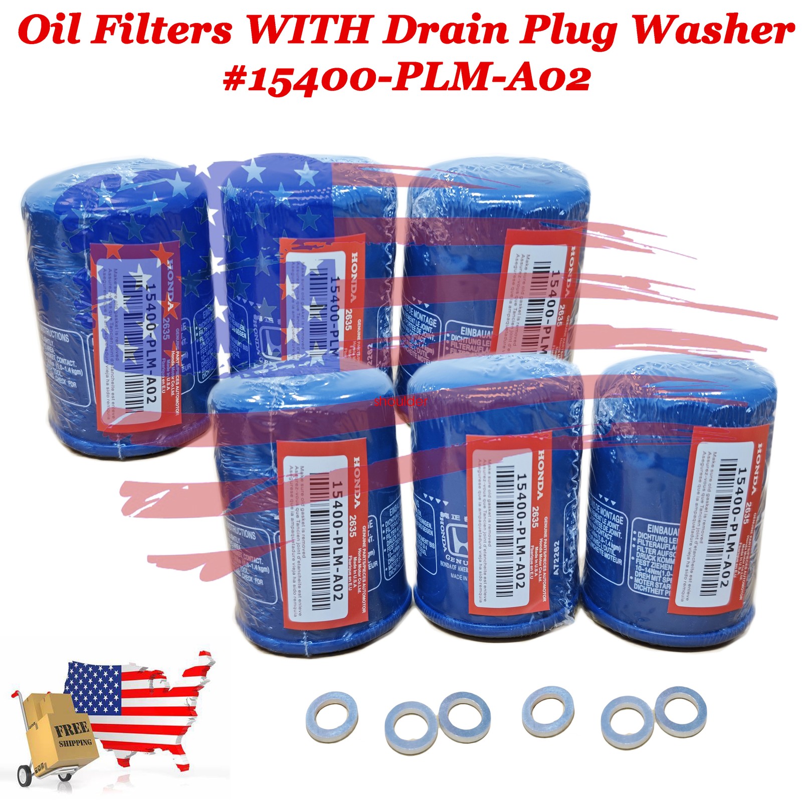 6 for Honda Genuine Oil Filters WITH Drain Plug Washer 15400-PLM-A02 NEW SEALED
