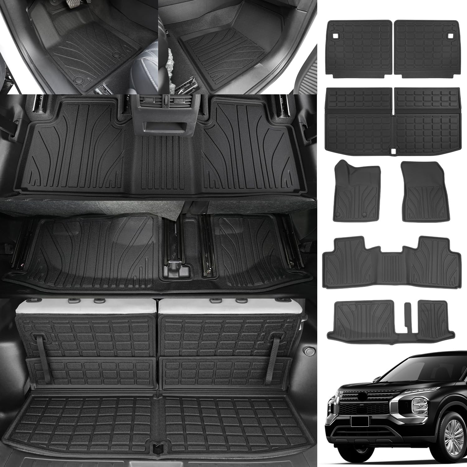 For 2022-2024 Mitsubishi Outlander 7-Seat Cargo Liner Trunk Liners Floor Mats