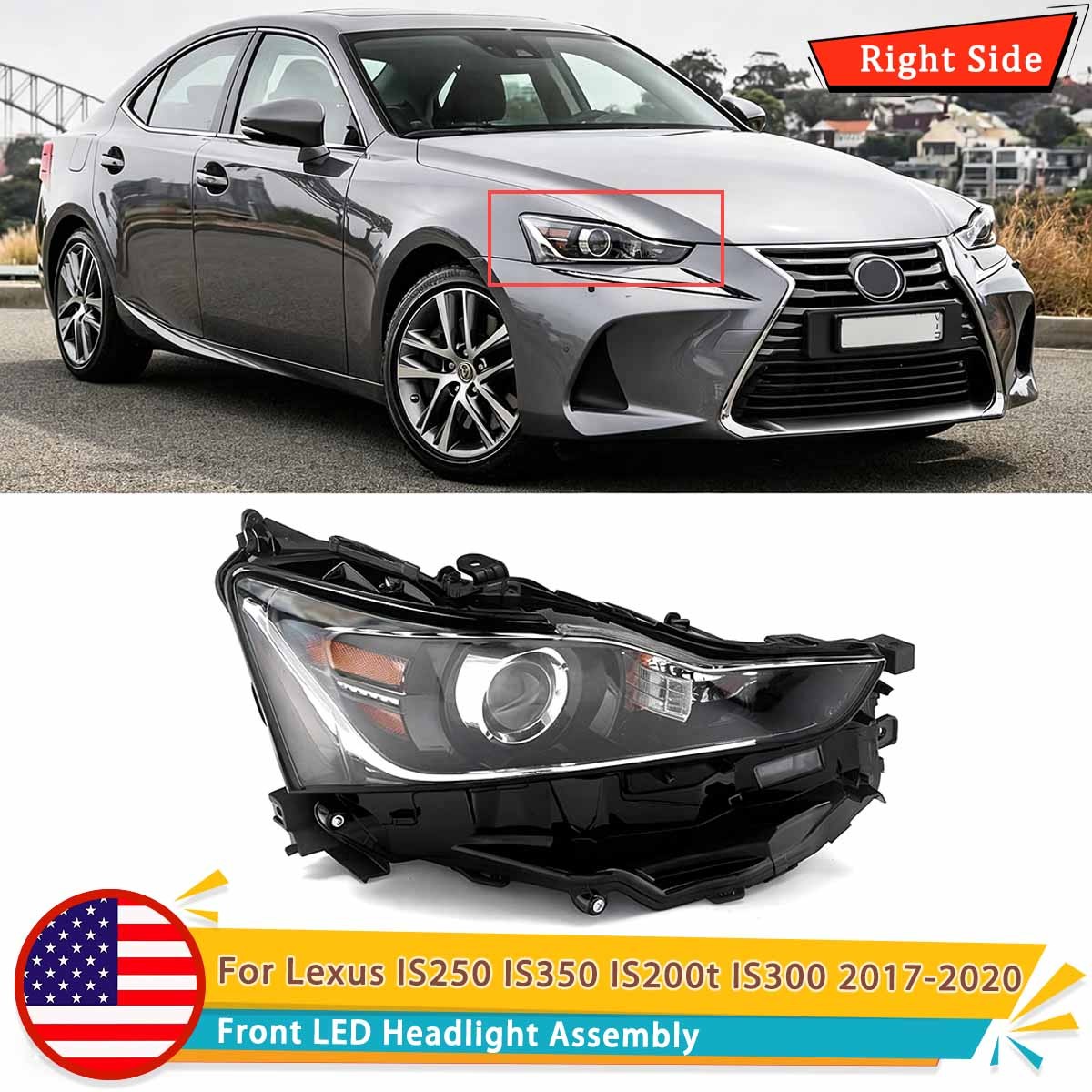 For 2017-2020 Lexus IS250 IS300 IS350 IS200t LED Headlight Headlamp Right Side For 2017-2020 Lexus IS250 IS300 IS350 IS200t LED Headlight Headlamp Right Side