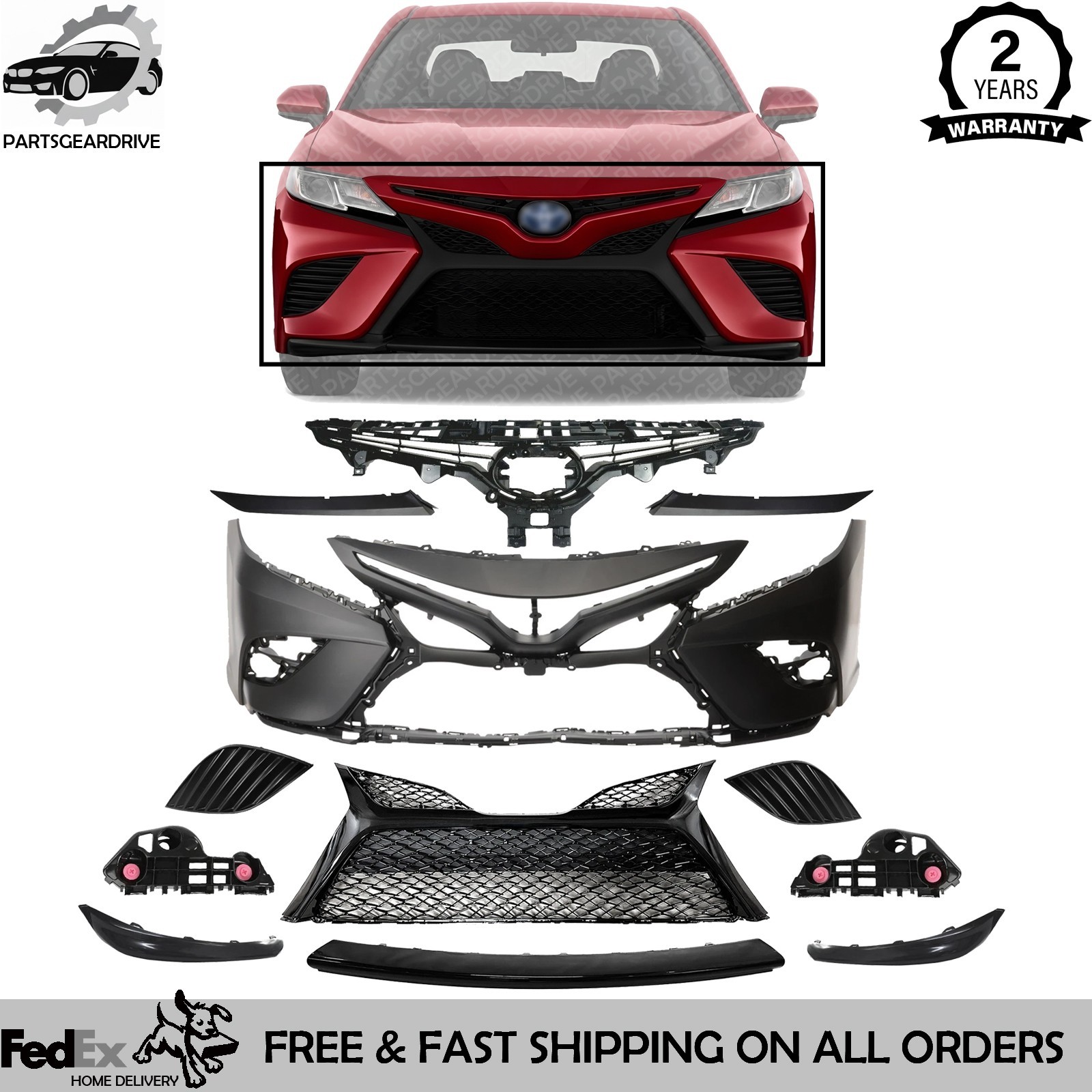 Front Bumper Primed & Grille Assembly For 2018-2020 Toyota Camry
