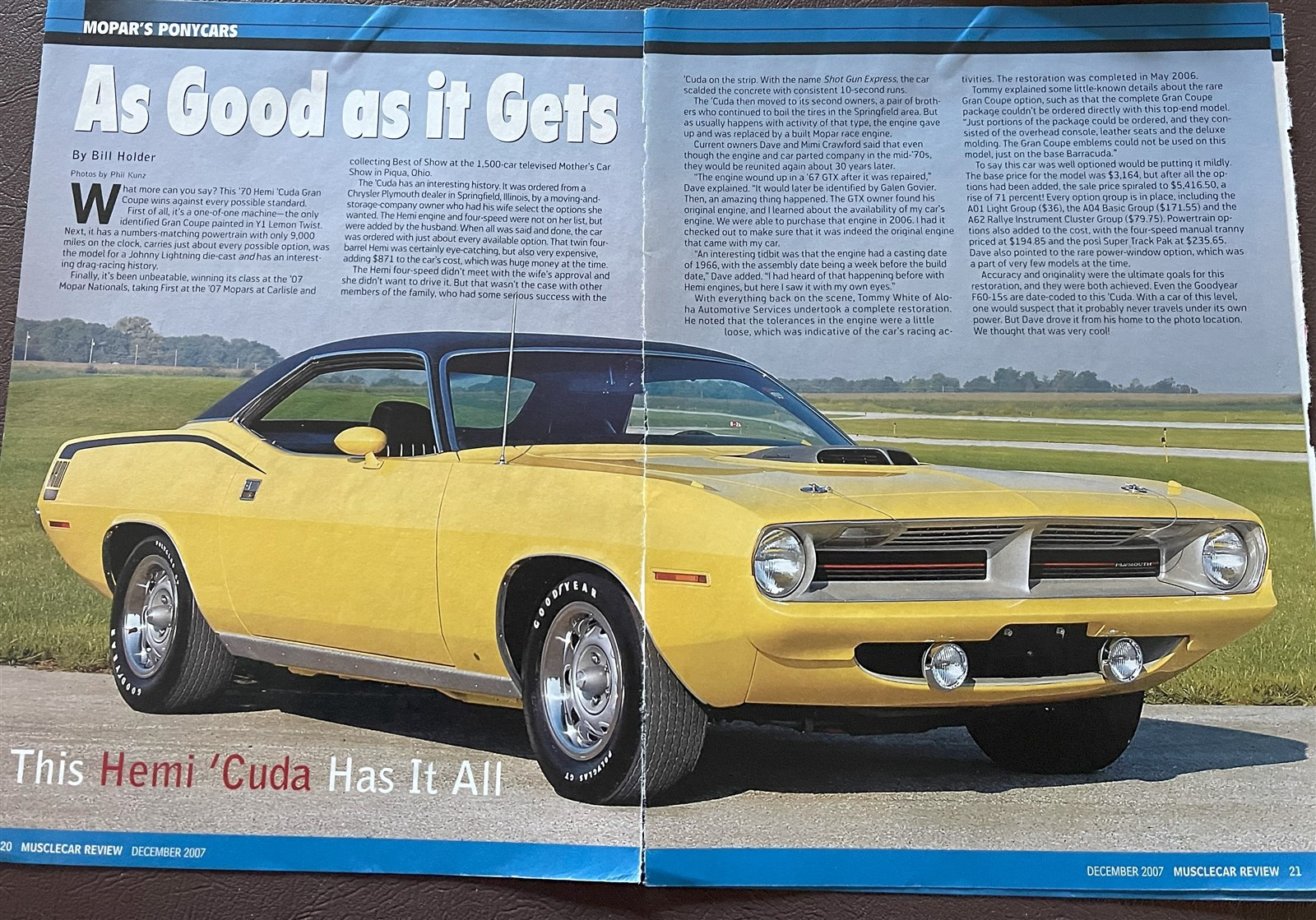 1970 PLYMOUTH BARRACUDA HEMI \'CUDA GRAN COUPE 4 pg Article MOPAR