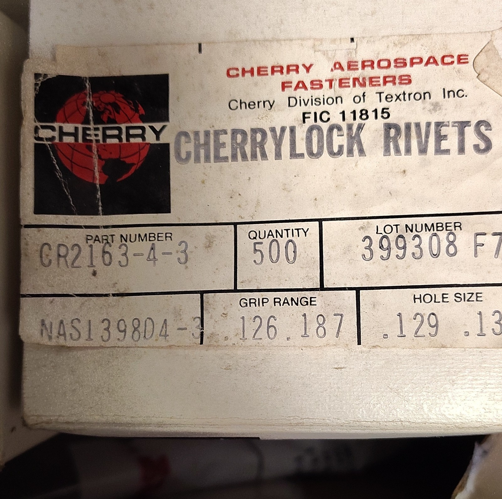 CherryMax CR2163-4-3 Aluminum Blind Rivets 0.126-0.187 Grip Lot size 100pcs