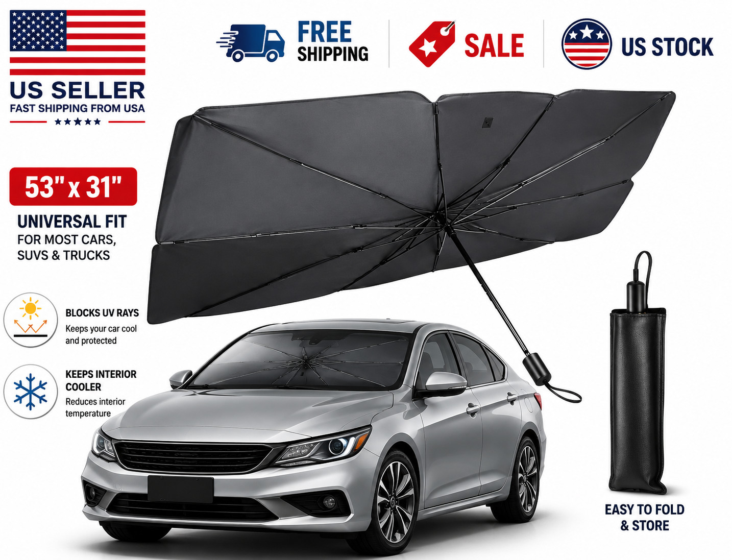 Car Windshield Sun Shade Foldable Umbrella Front Window Cover Visor Umbrella