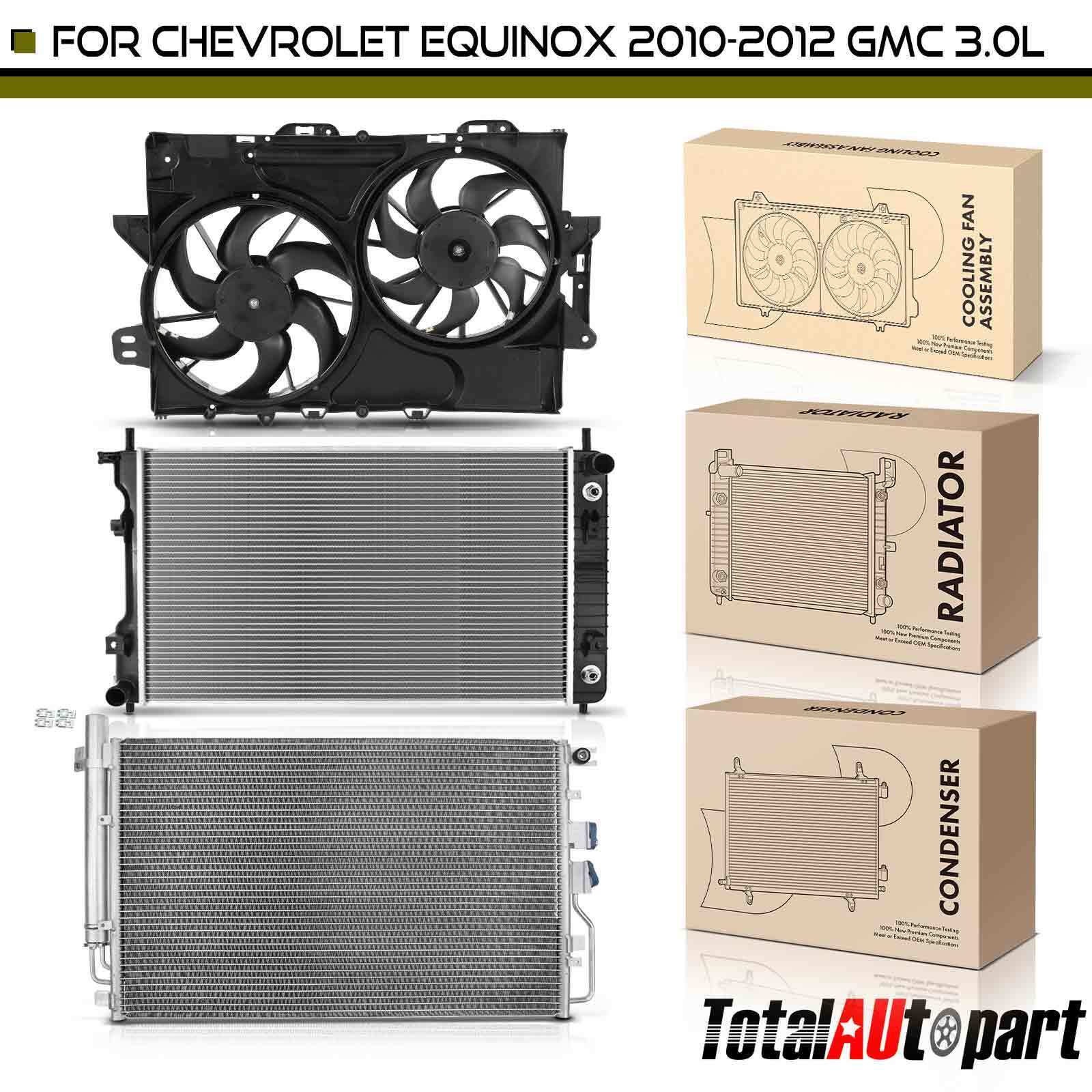 Radiator & AC Condenser & Dual Cooling Fan w/ Shroud for Chevy Equinox GMC 10-12