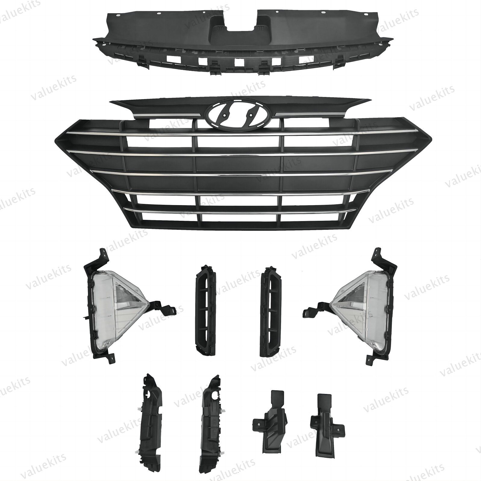 10PC For Elantra 2019-2020 Bumper Radiator Cover Chrome Grille Fog lights Kit