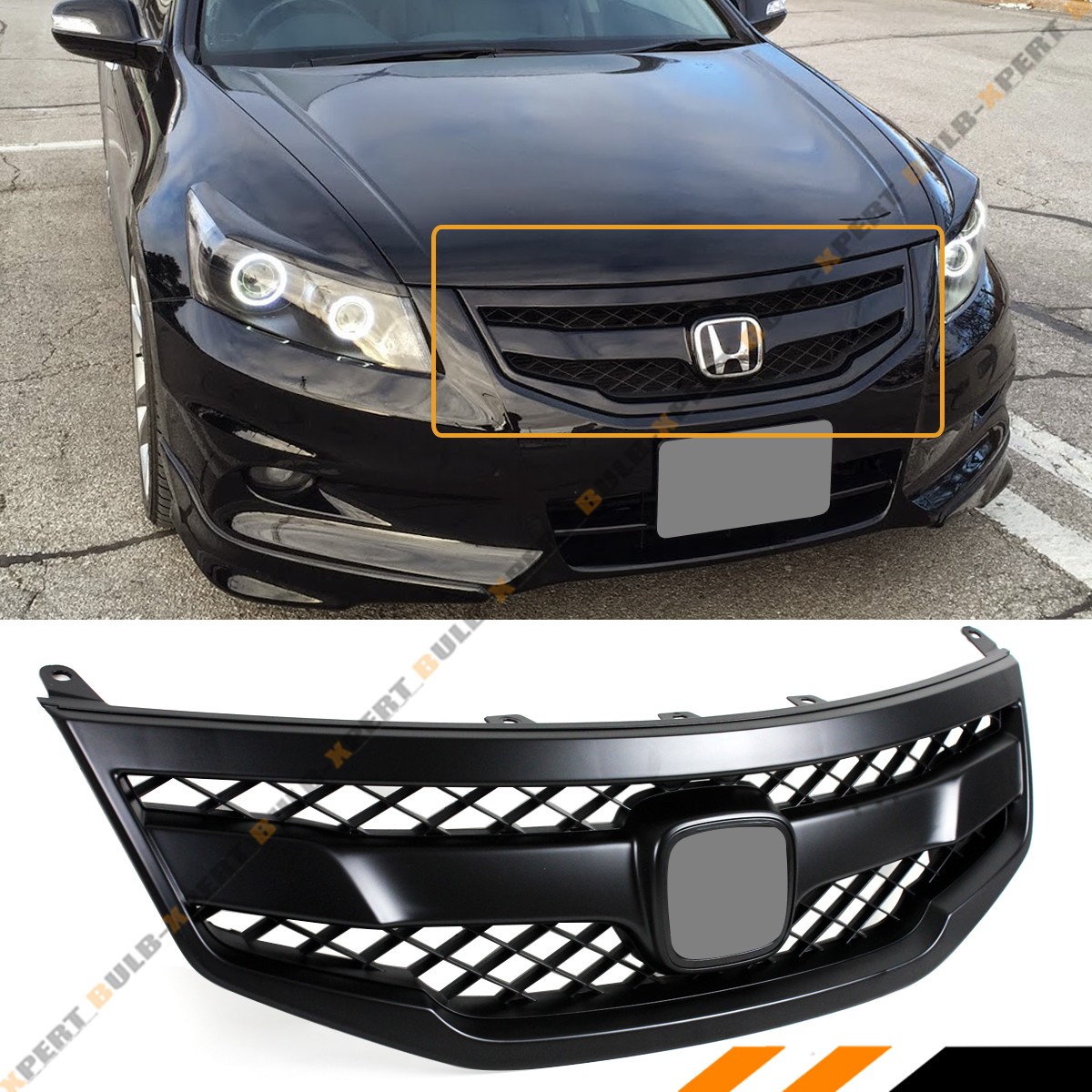 FOR 2011-12 HONDA ACCORD 4DR SEDAN MATT BLACK JDM SPORT FRONT BUMPER MESH GRILL