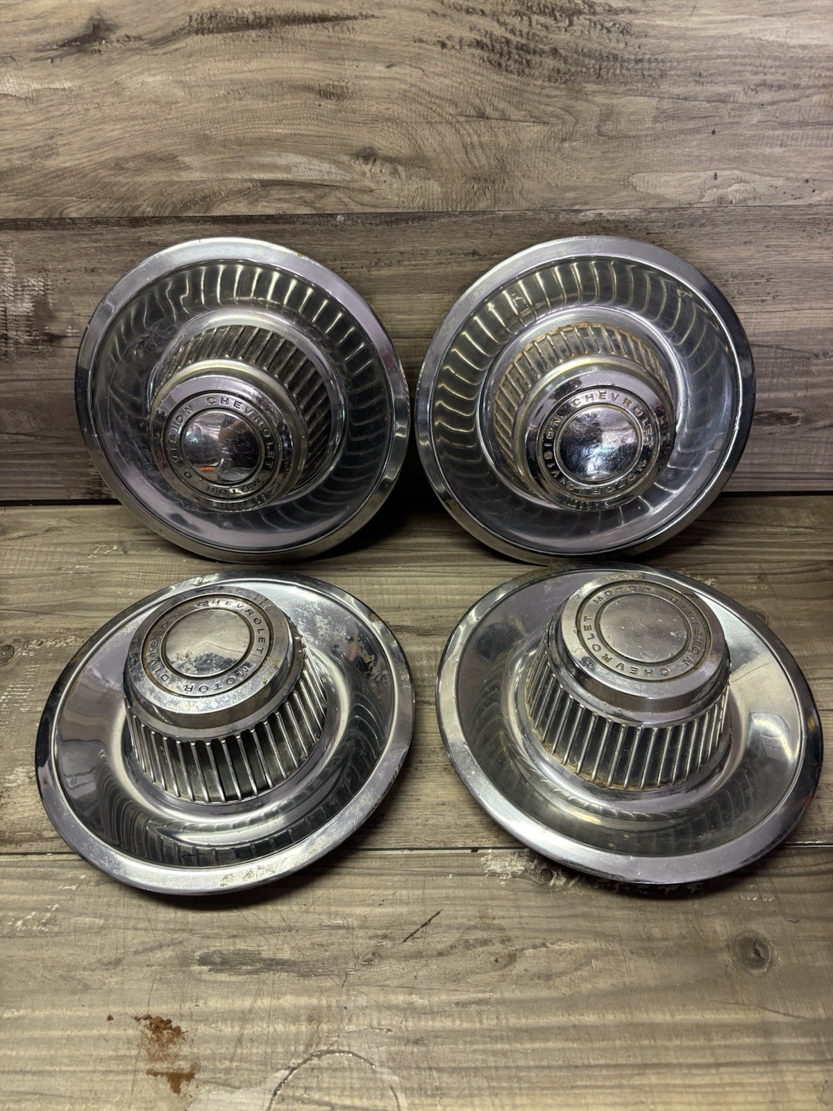Vintage SS Chevrolet Motor Division OEM Center Hub Cap Rally SS Set of 4
