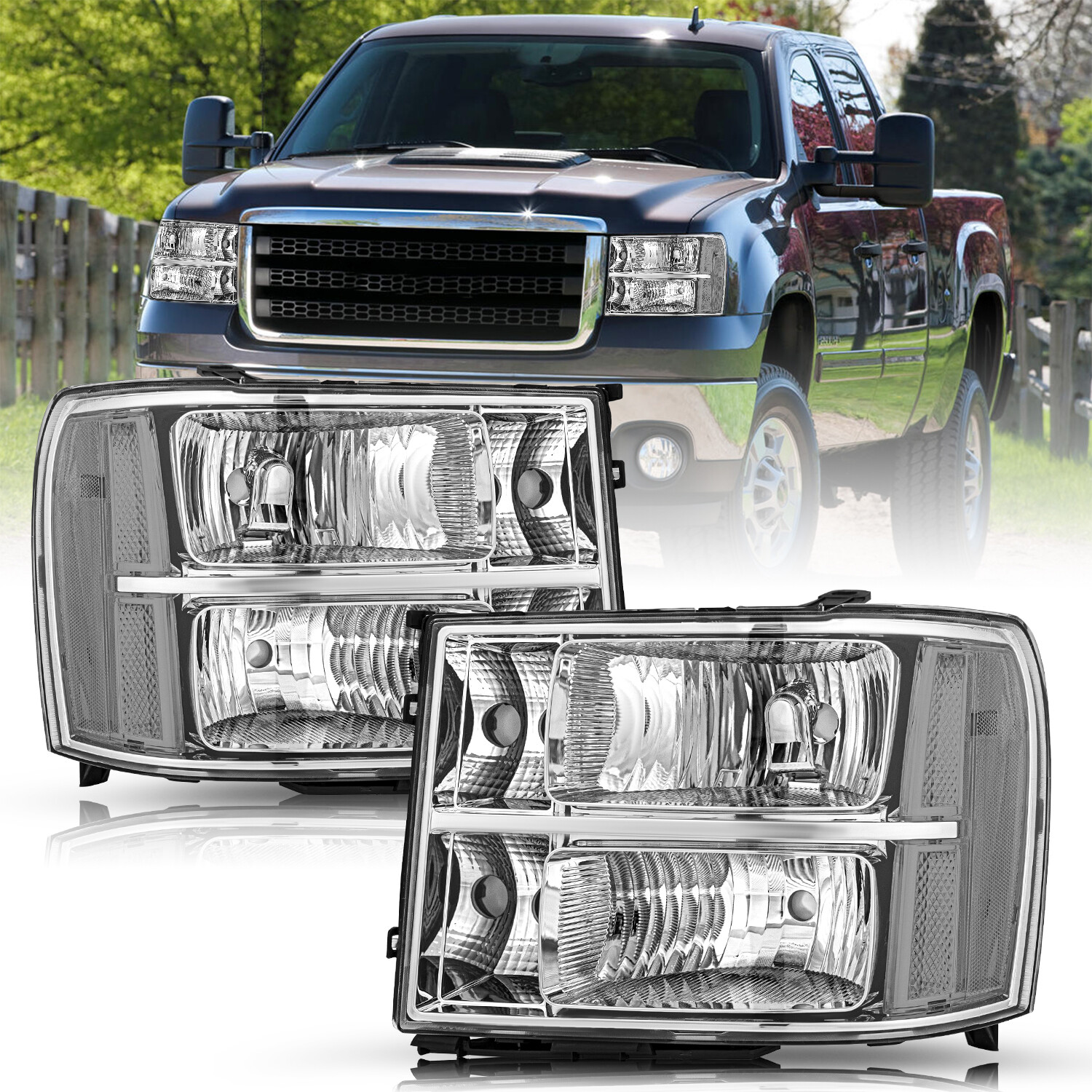 For 2007-2013 GMC Sierra 1500 2500HD 3500HD Clear FACTORY Headlights LH+RH 07-13
