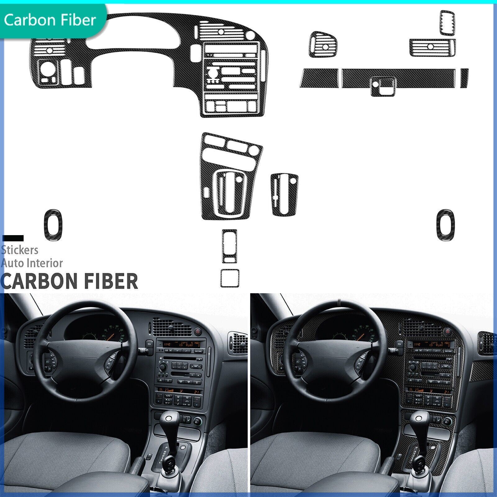 20Pcs Full real carbon fibre interior upgrade kit for Saab 9-5 1999-2005