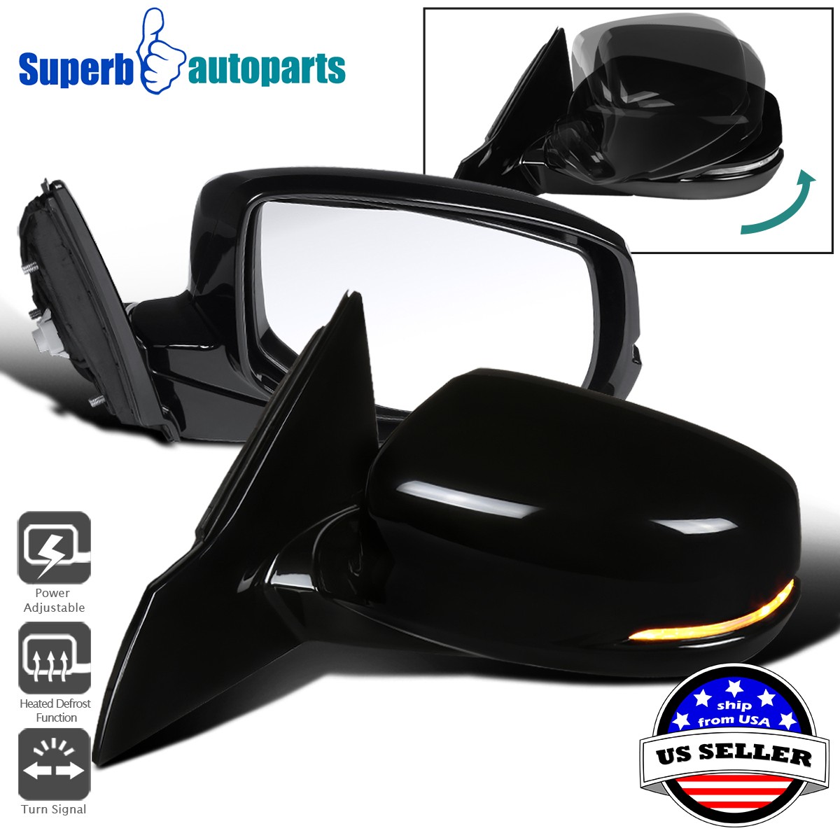 Fits 2013-2017 Honda Accord 7 Pin Power Heated Mirror+LED Turn Signal Left&Right