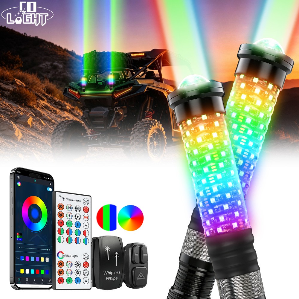 2x 1FT Spiral Laser LED Fat Whip Light Antenna Chasing For Can-am X3 RZR UTV ATV