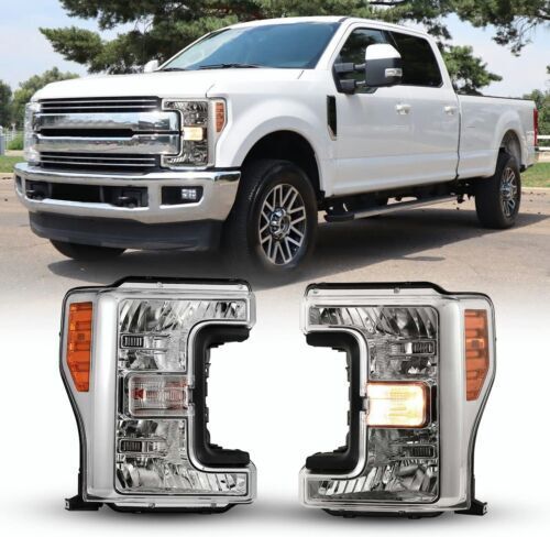Front Chrome Headlights For 2017 2018 2019 Ford F250 F350 F450 F550 Super Duty
