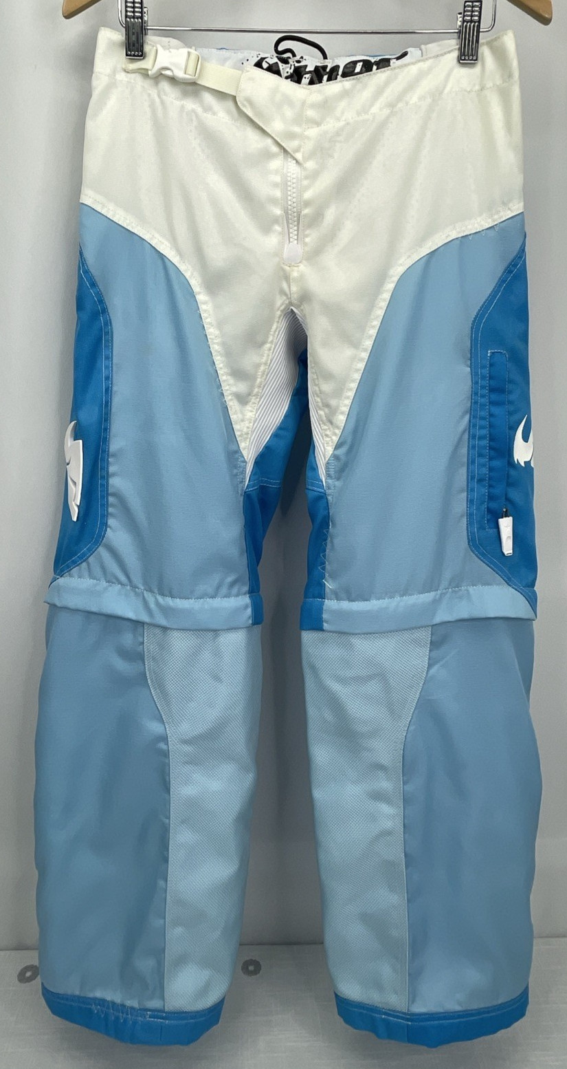 Thor Static Blue / White Convertible Motocycle Pants Womens Sz 9/10 EUC Thor Static Blue / White Convertible Motocycle Pants Womens Sz 9/10 EUC